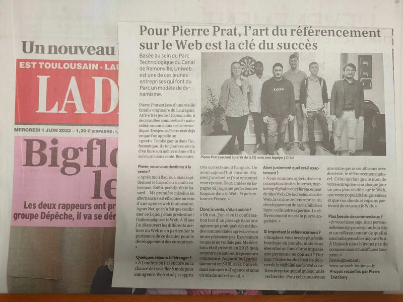 Article Dépêche du Midi sur Uniweb